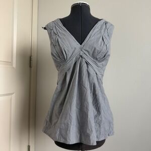 Vintage Y2K Pinstripe 100% Cotton Babydoll Plunge Top Size Small